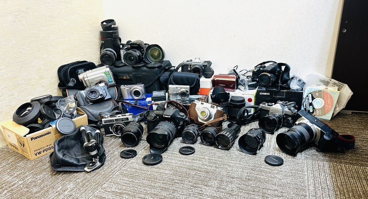1円〜！大量おまとめ カメラ ビデオカメラ レンズ フィルムカメラ CASIO CANON MINOLTA OLYMPUS PENTAX Panasonicケース付き 付属品付き