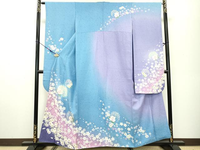 平和屋着物▼豪華振袖　駒刺繍　舞花文　暈し染　金彩　正絹　逸品　DAAR8990fe