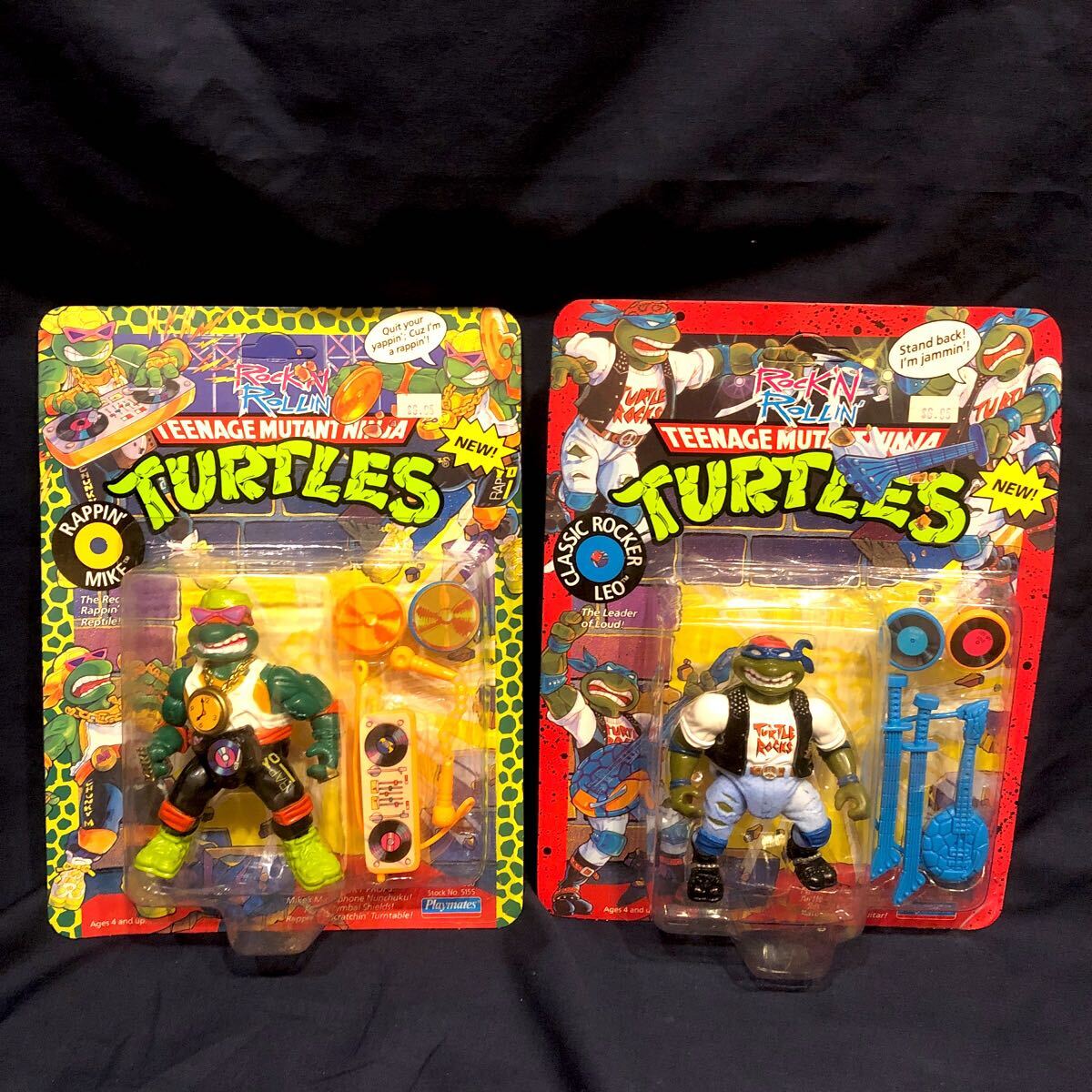 未開封2体セット ミュータントタートルズフィギュア ROCK’N ROLLIN’ ミケランジェロ レオナルド プレイメイツ Playmates ロックンロール