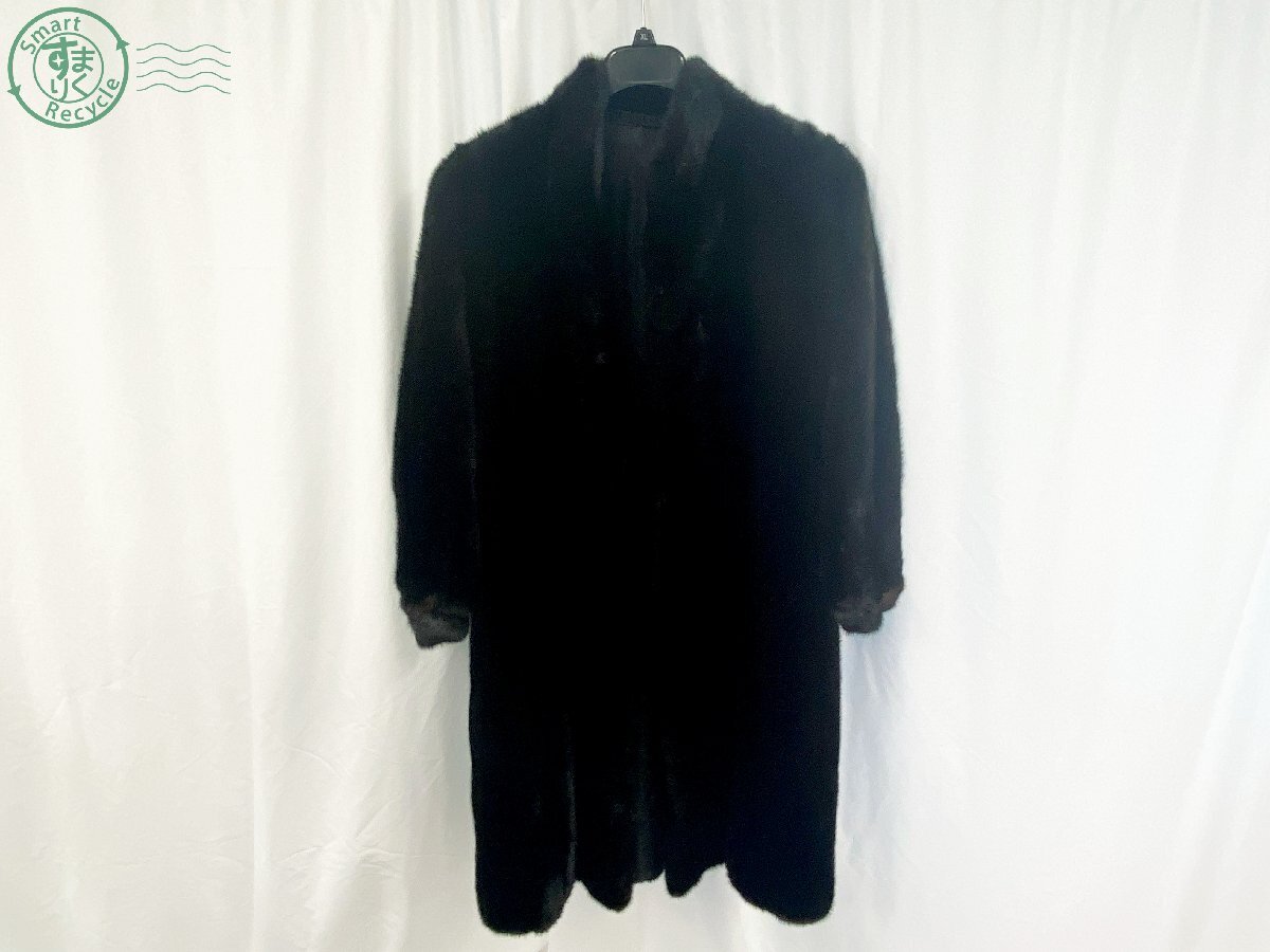 BG0601861 ☆ BLACKGLAMA ブラックグラマ 毛皮 コート ロングコート ブラック系 黒 服 古着 アウター 上着 衣服 衣類 現状品 中古