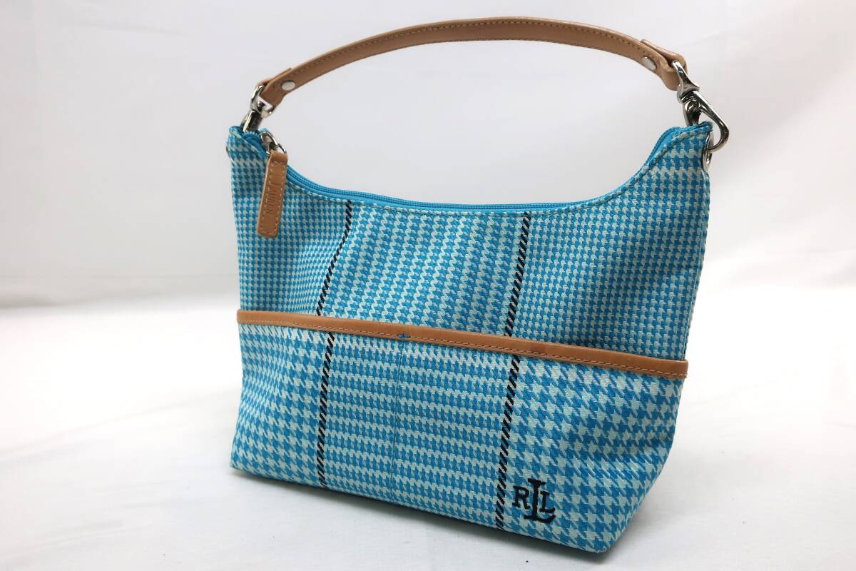 【送900円】9731　LAUREN RALPH LAUREN　ラルフローレン　ハンドバッグ　ミニバッグ　ブルー　千鳥格子　