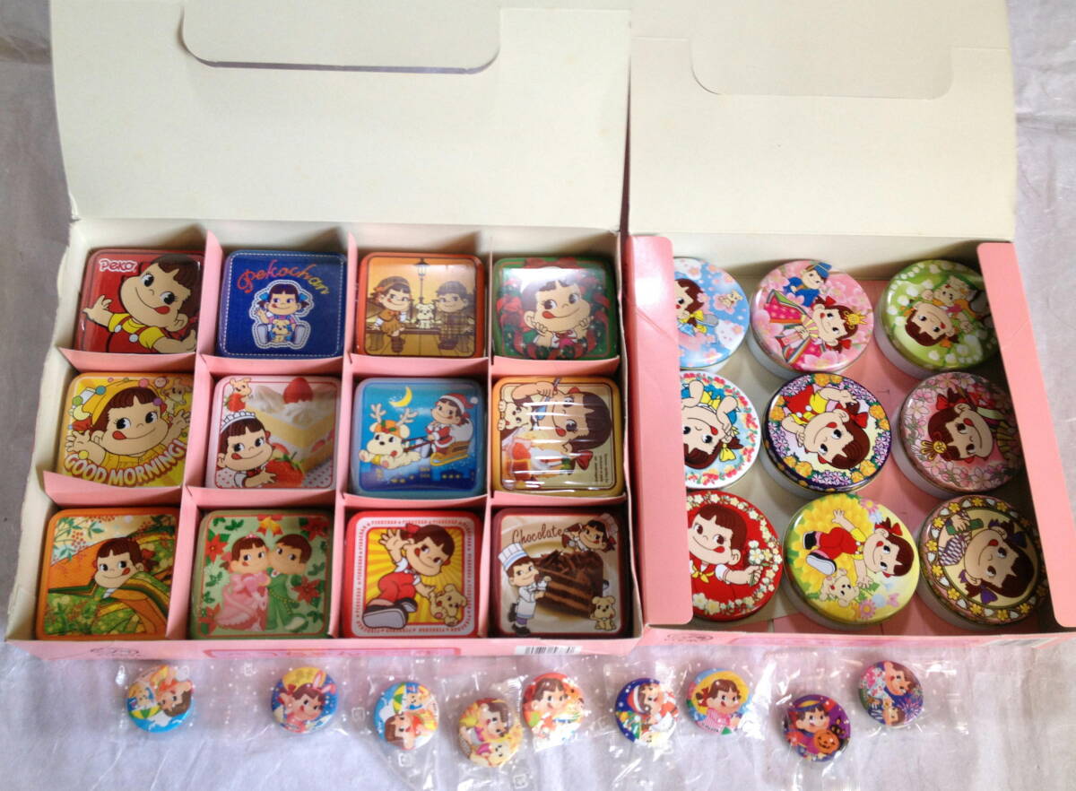 ●ペコちゃん●不二家●ペコちゃんミニ丸缶9個●ペコちゃんミニ缶12個●缶バッチ9個●22●