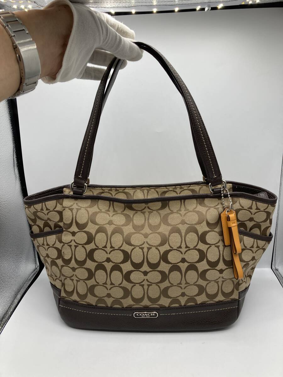 【5270】コーチ トートバック F23297 ブラウン×ベージュ系 キャンバス×レザー シグネチャー COACH