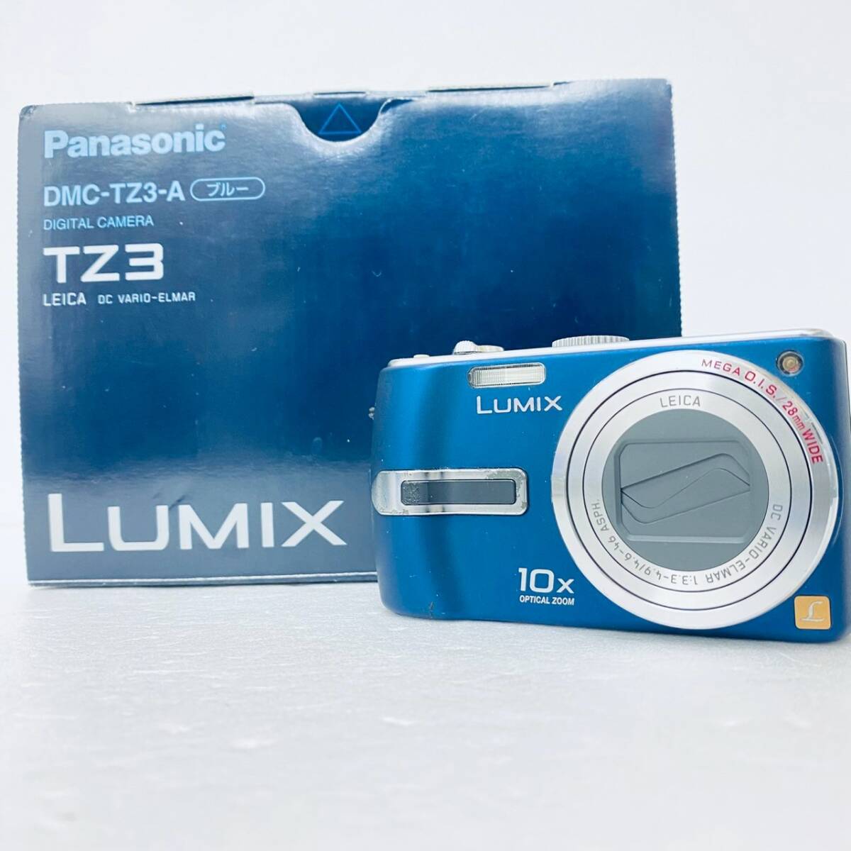 【YST223】1円～ Panasonic LUMIX DMC-TZ3-A 充電器・取説付き 簡易動作確認済 残充電少 キャップ開閉難有 パナソニック ルミックス 現状品