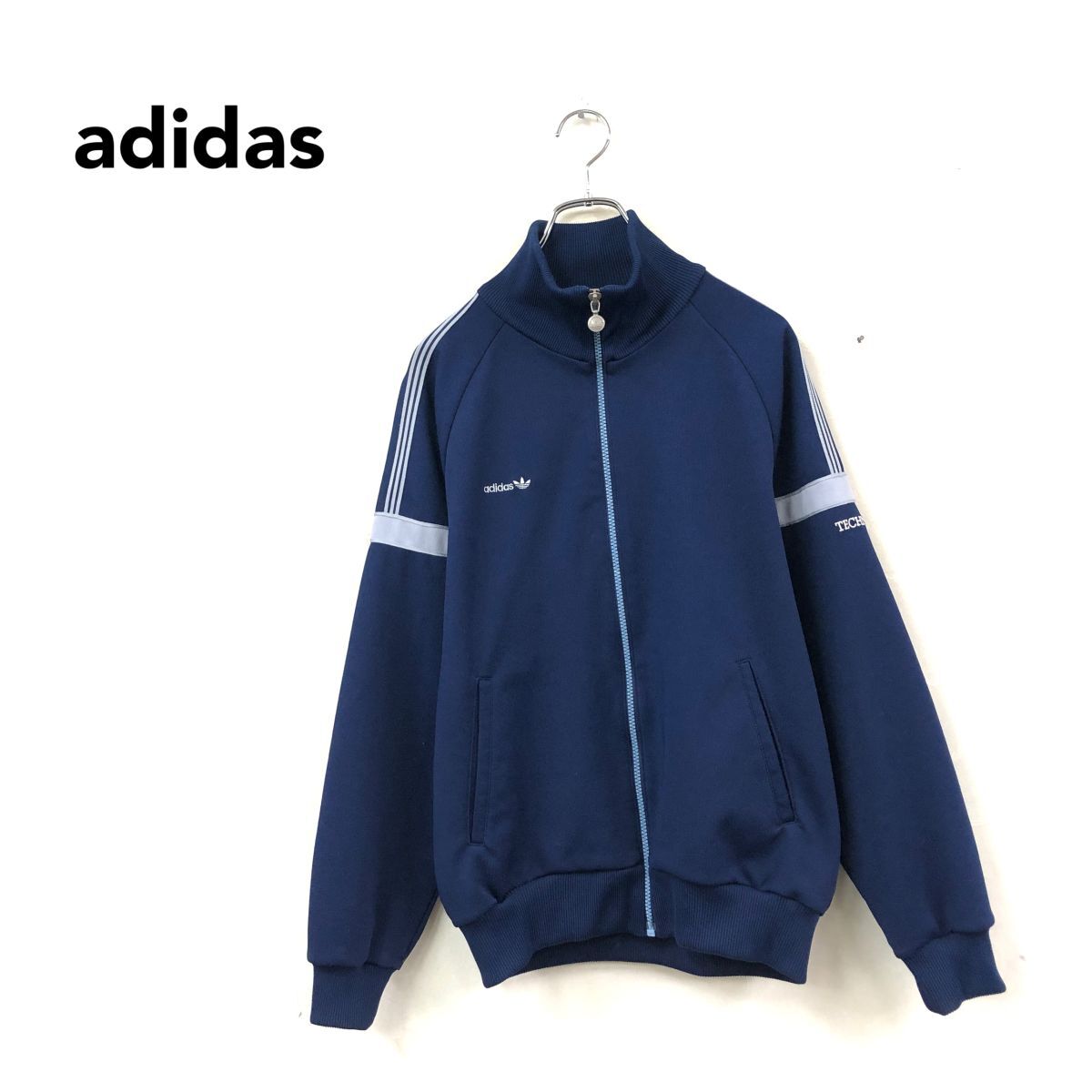 2O3328-N◆vintage◆70s~ adidas アディダス トラックジャケット ジャージ トレフォイル ◆sizeL ネイビー 紺 ポリエステル