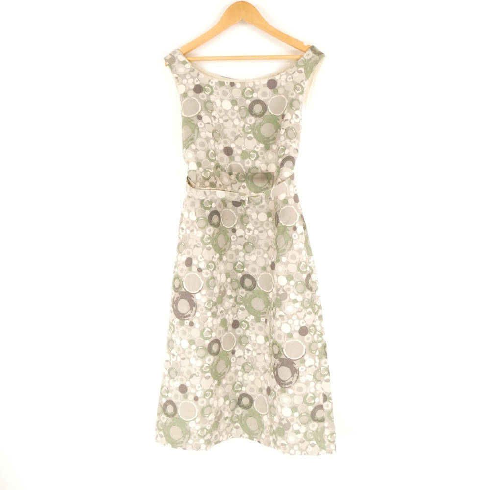 1円 美品 Smaxmara エスマックスマーラ ノースリーブワンピース マルチカラー 38 Sサイズ相当 リネン100％ ひざ丈 総柄 AC1656A59