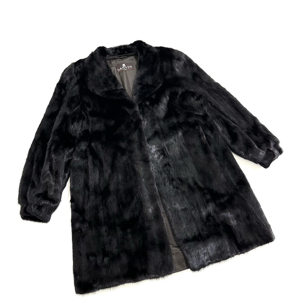 【貂商】h6728 LANVIN ランバン ブラックミンク ハーフコート セミロング ミンクコート 貂皮 mink身丈 約90cm