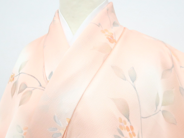 《京都一輝堂》小紋 暈し 枝花 正絹 着物 身丈約161cm 裄丈約63cm 25z12-6957