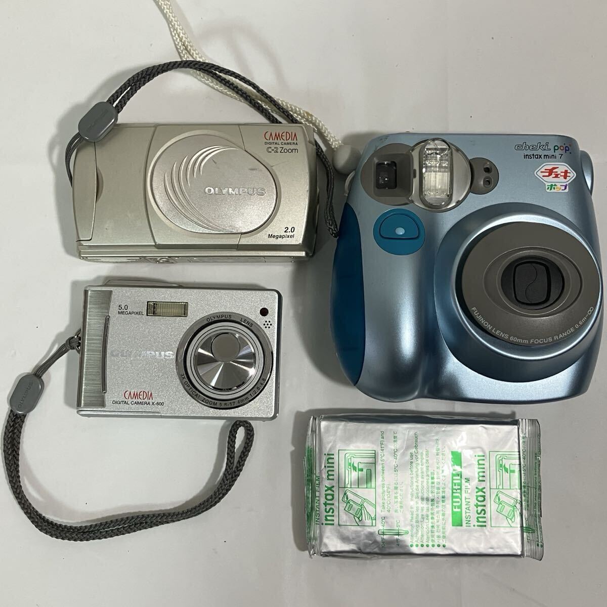 【3点セット】カメラ まとめ FUJIFILM instax mini 7/OLYMPUS オリンパス X-600/C-2 zoom デジカメ チェキ コンデジ