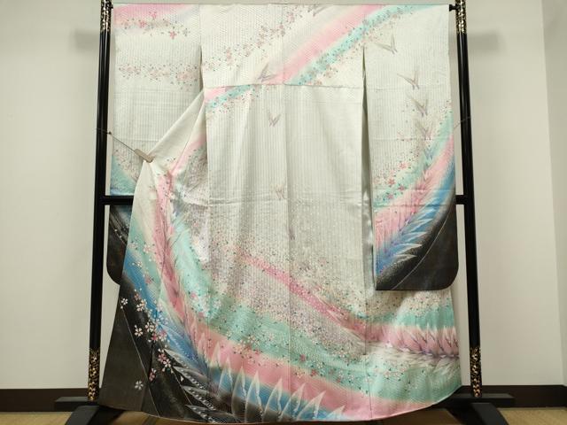 平和屋着物■豪華振袖　舞蝶花文　暈し染め　金銀彩　正絹　逸品　CABB1908ou