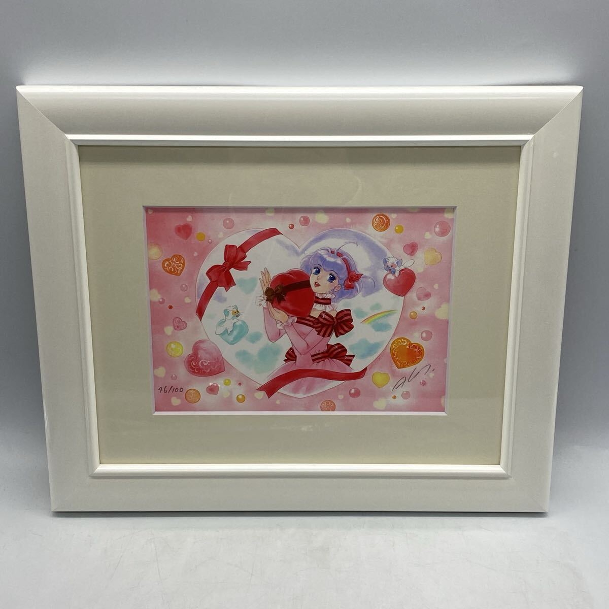 M0127814N 魔法の天使 クリィミーマミ 複製原画 ミニ版画 直筆サイン入り 高田明美 46/100 缶バッチ パールホワイト 中古品 現状品