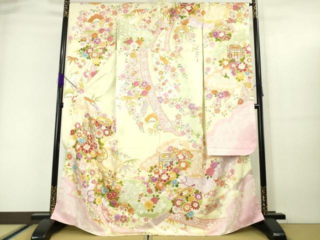 平和屋本店■極上　振袖　貝桶花文　金彩　銀通し地　逸品　DZAA5739kh5