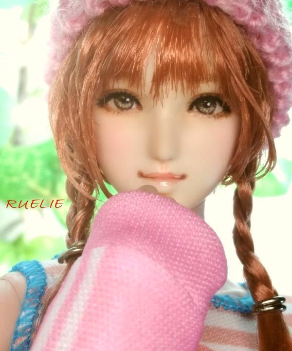 ●RUELIE●1/6カスタムドールヘッド●雨上がりの長靴『鞠羽 mariha』帽子付き※首穴5mm程に拡張済みです オビツ01ヘッド