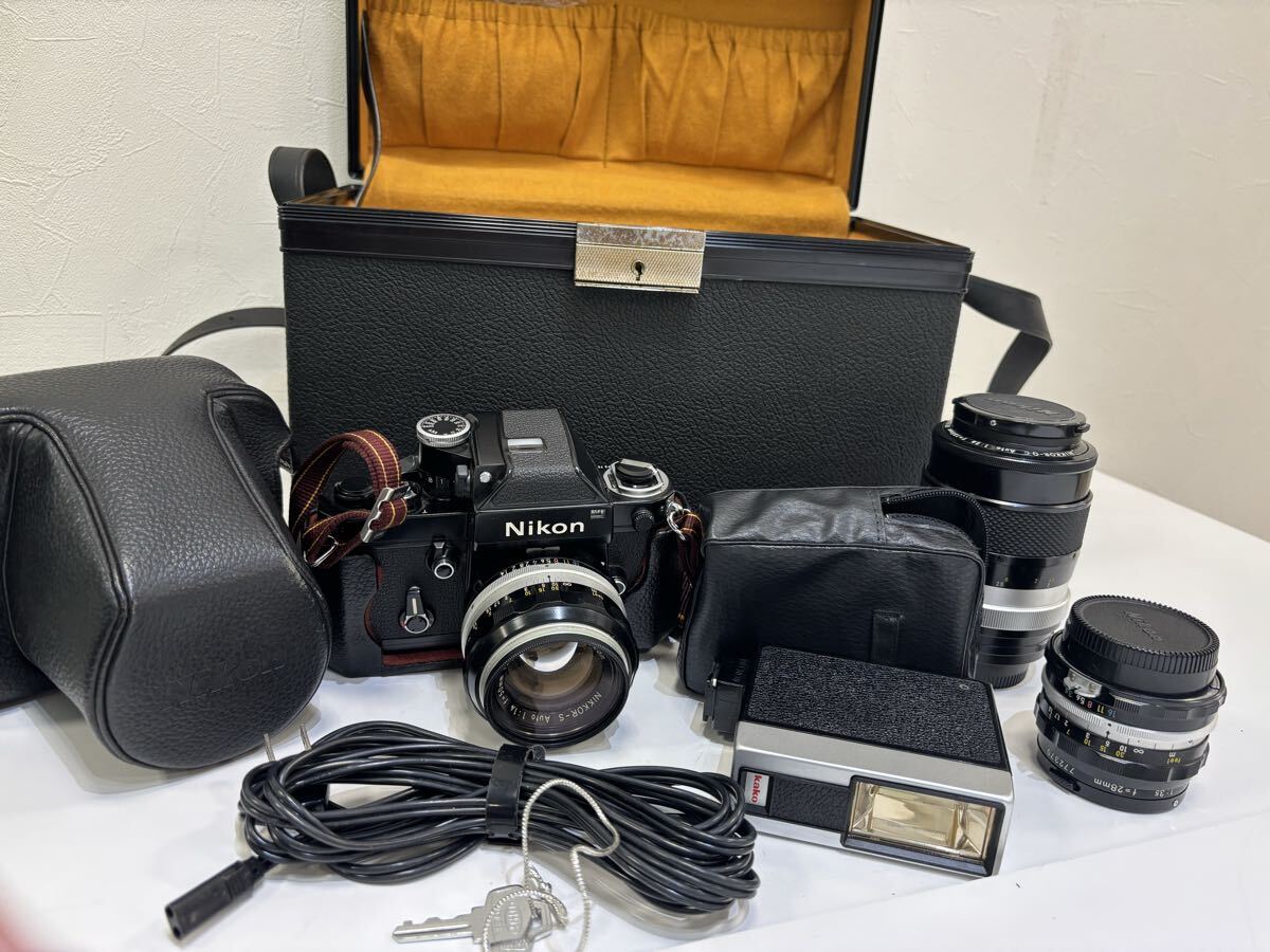Nikon F2 Photomic NIKKOR-Q.C Auto 135mm F2.8 NIKKOR-H Auto 28mm f/3.5 ヴィンテージストロボ224 ケース付き セット 動作未確認