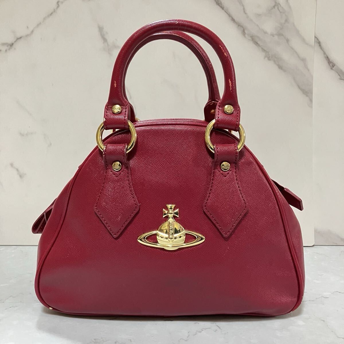 【美品】Vivienne Westwood ヴィヴィアンウエストウッド ヤスミン オーブ ハンドバッグ レザー 革 赤 レッド ゴールド レディース ビジネス