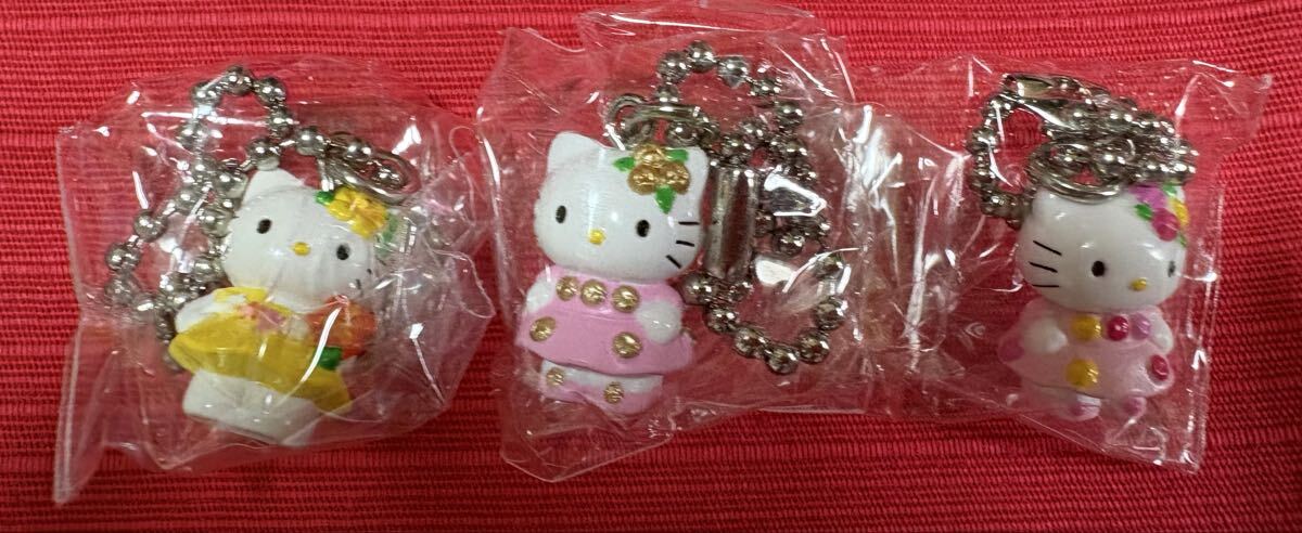Hello kitty collector's mascots お花ドレス　キティちゃん　3点　ボールチェーン　マスコット根付け　ストラップ　ローズ　ハイビスカス
