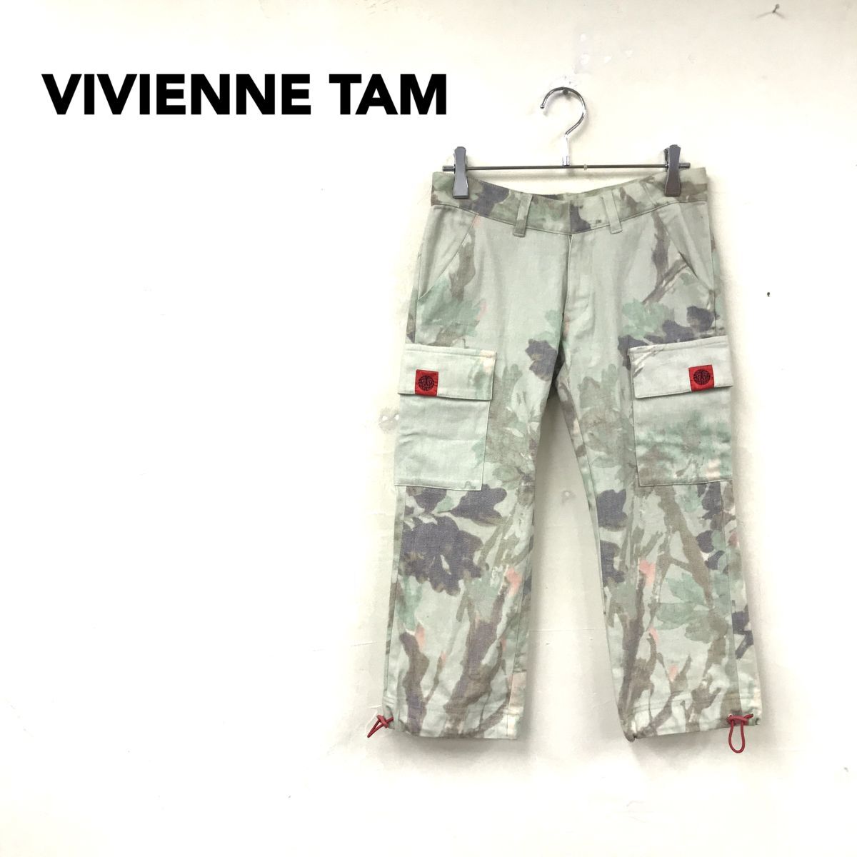 2R2339-G◆ VIVIENNETAM ヴィヴィアンタム グラフィックプリントワークハーフパンツ スリム ボタニカル ドロストヘム ◆ sizeXS グリーン