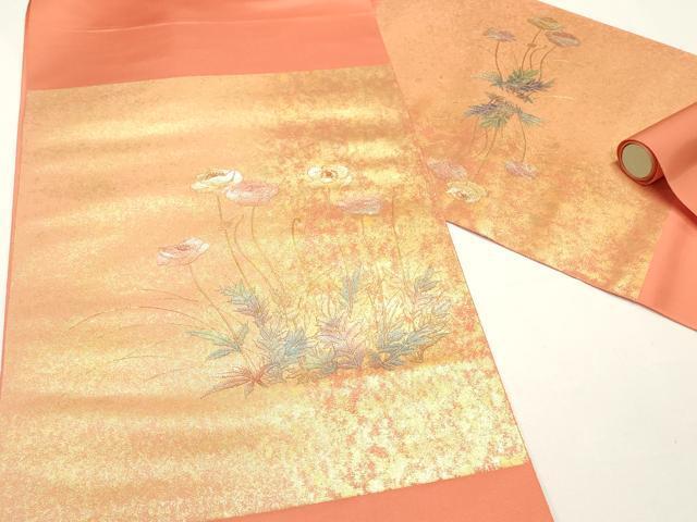 平和屋着物▼中国三大刺繍　相良刺繍　西陣　名古屋帯　帯反物　枝花文　金彩　証紙付き　逸品　未使用　DABC4240zy