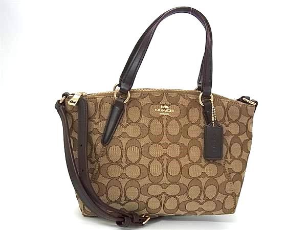 1円 ■美品■ COACH コーチ F27580 シグネチャー キャンバス×レザー 2WAY ハンドバッグ ショルダー 斜め掛けかばん ブラウン系 FZ3796