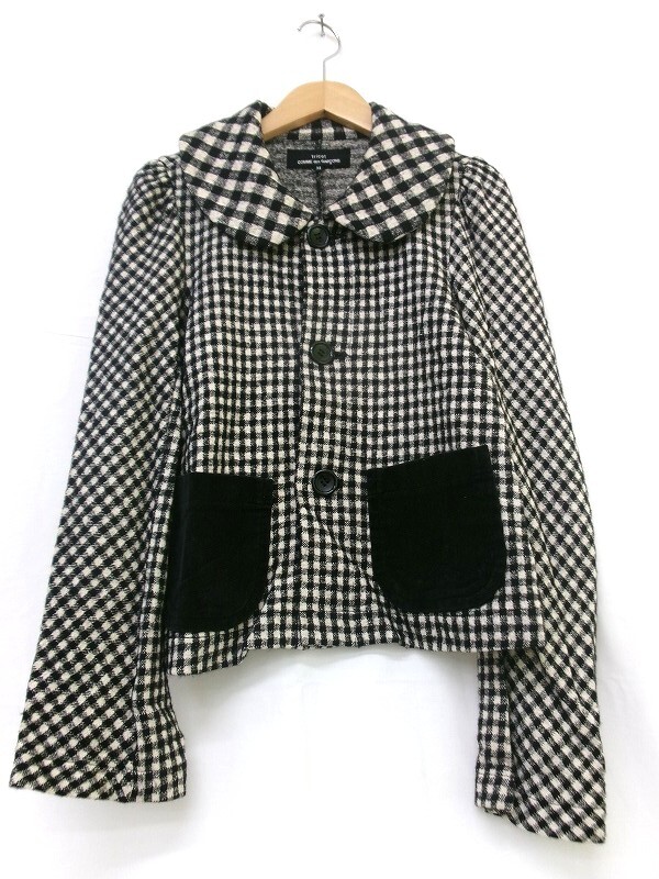 tricot COMME des GARCONS トリコ コムデギャルソン 丸襟チェックジャケット ブラック M TB-J028 AD2008 川久保玲