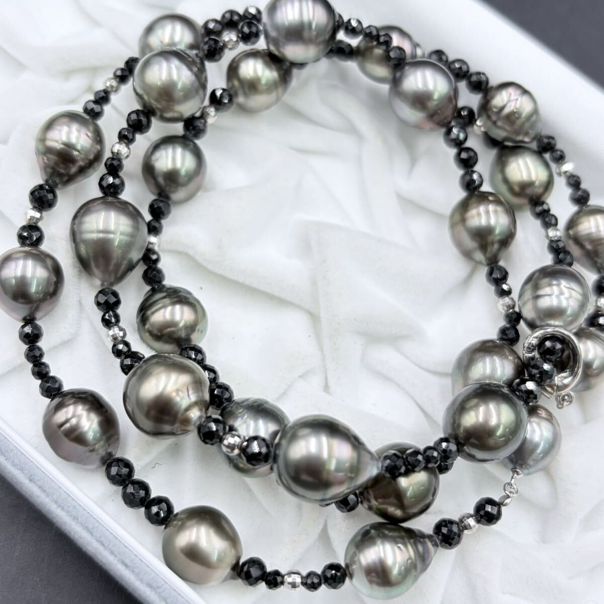 ◇1円スタート 南洋真珠 黒蝶 パール ネックレス 留め具 silver 刻印10.2-11.2mm珠 総重量約59.9g Pearl UI0729u