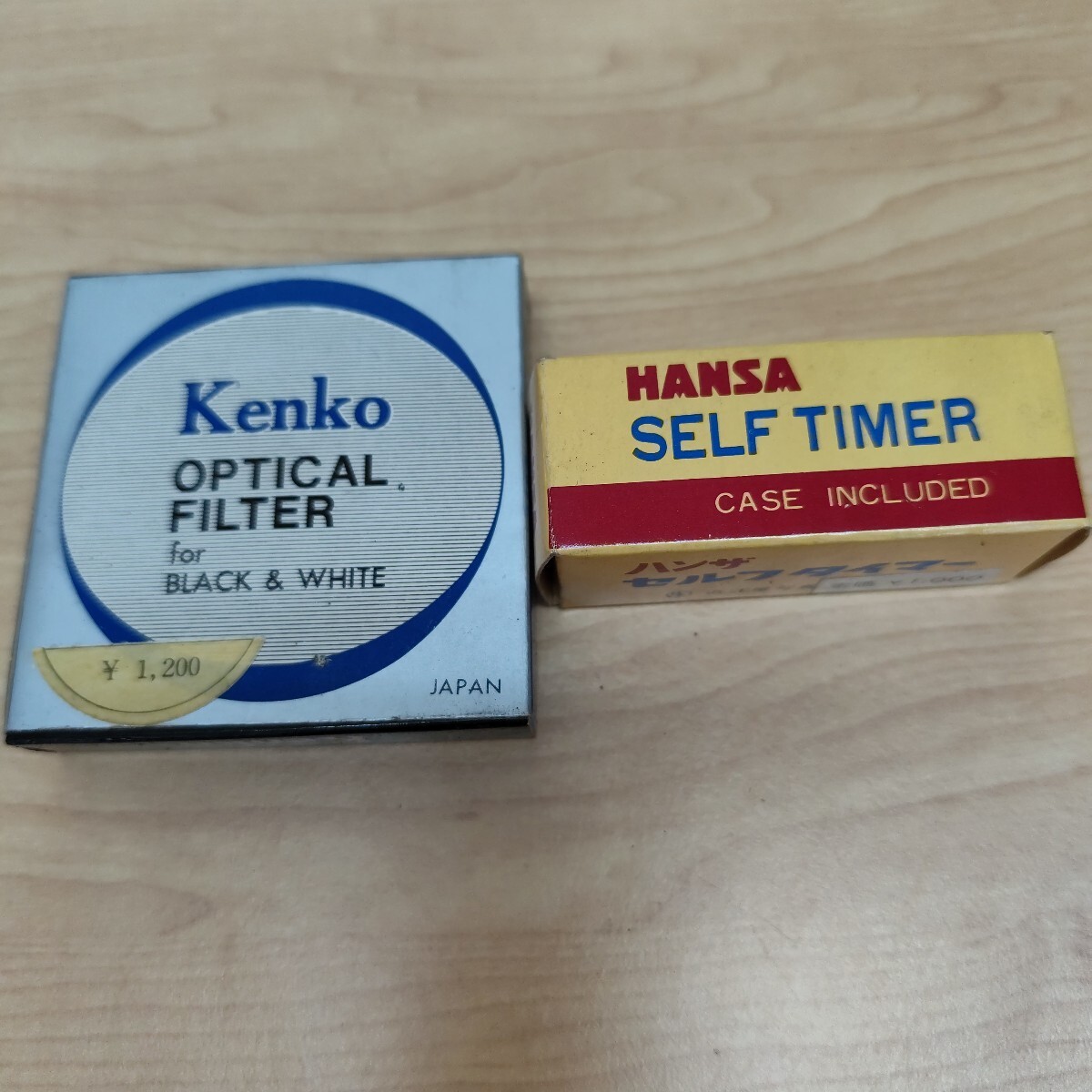 26S08-144★レトロ カメラ用品まとめ★ HANSA 機械式セルフタイマー 元箱付き(動作未確認) ＆ Kenko 55mm P01 モノクロ撮影用フィルター 